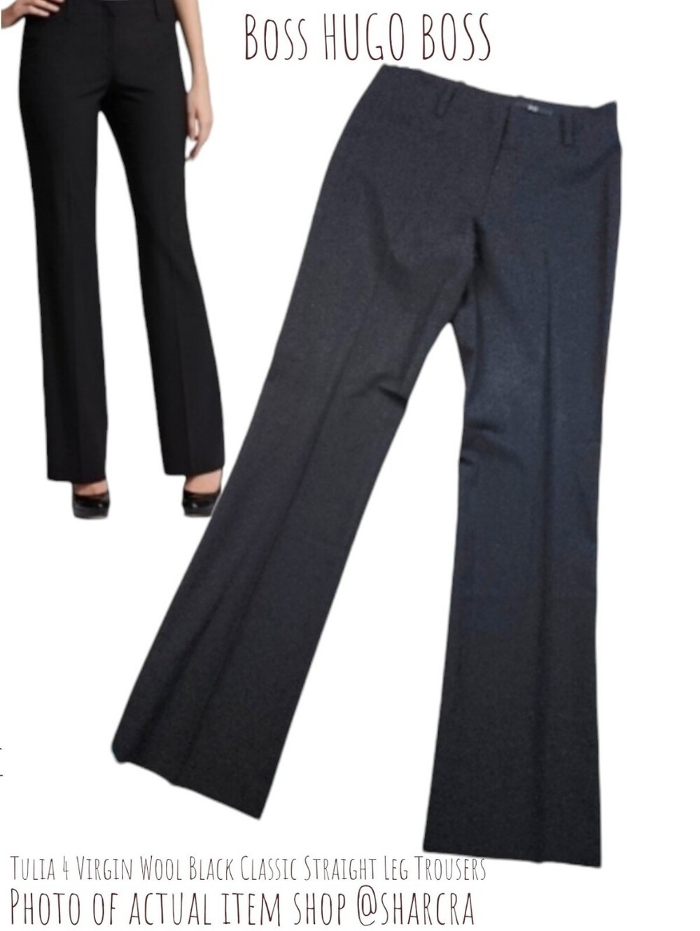 Boss HUGO BOSS Women's Tulia 4 Virgin Wool Black Classic Straight Leg Trousers 0